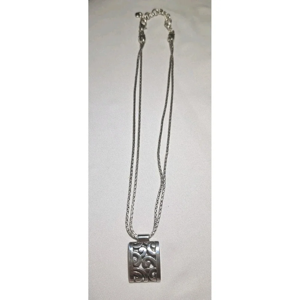 Brighton Deco Lace Square Pendant‎ Double Wheat Chain Necklace #89